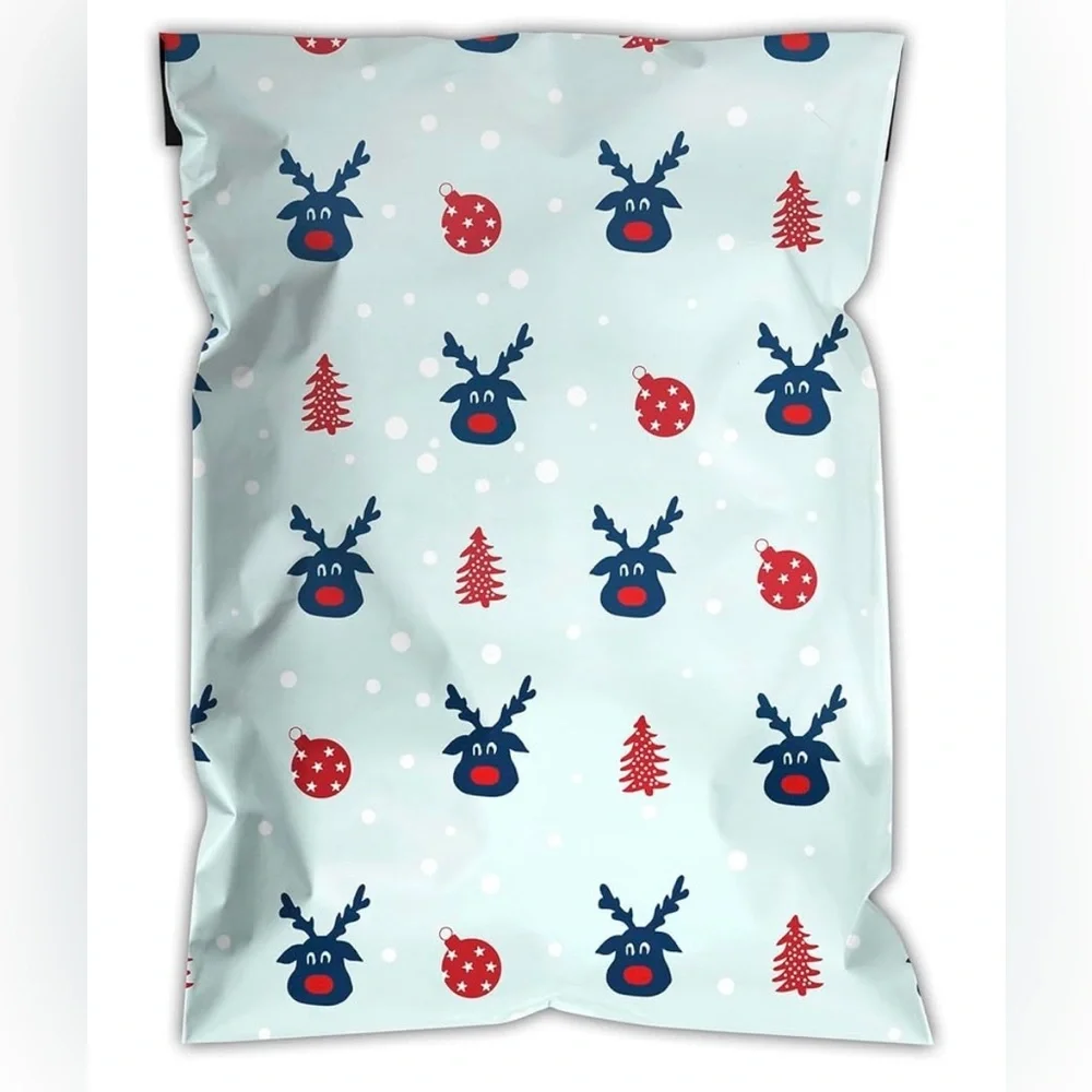 20 Festive Reindeer Holiday poly mailers Blue and Red pack of 20